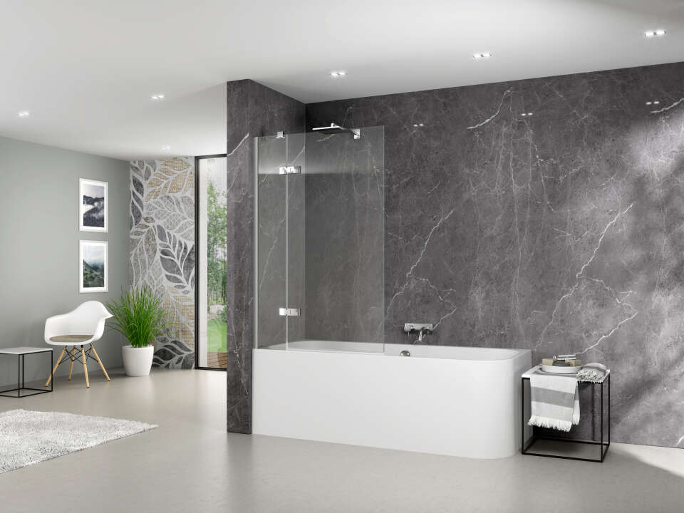 Photo Paroi de douche de baignoire avec fixe ALINA PROFILE APBFL L75 H1.5M argent v.clair ETC