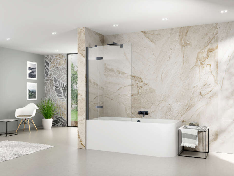 Photo Paroi de douche de baignoire avec fixe ALINA PROFILE APBFL L100 H1.5M noir v.clair ETC