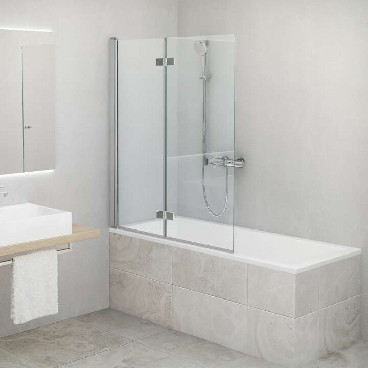 Photo Paroi de douche de baignoire repliable CARIBA CI2PR L100 H1.5M argent v.clair ETC