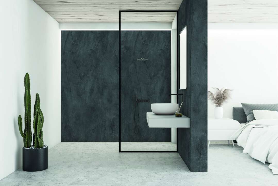 Photo Panneau mural douche VIPANEL BETON NOIR MAT 1000x2550x3MM