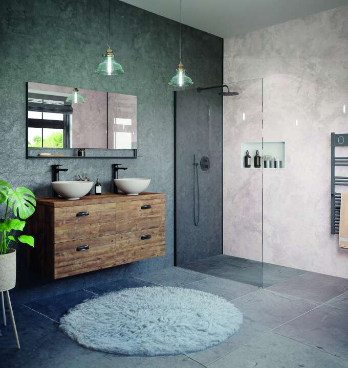 Photo Panneau mural douche NU VIPANEL MARBRE BLANC ROSE BRI. 1000x2550x3MM