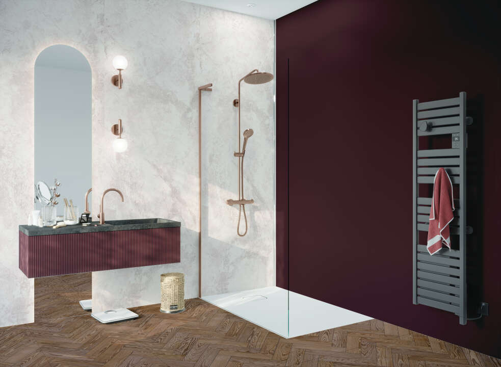 Photo Panneau mural douche NU VIPANEL MARBRE BLANC ROSE BRI. 1500x2550x3MM