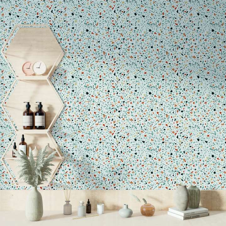 Photo Panneau mural douche VIPANEL PIERRE TERRAZZO BLEU MAT 1500x2550x3MM