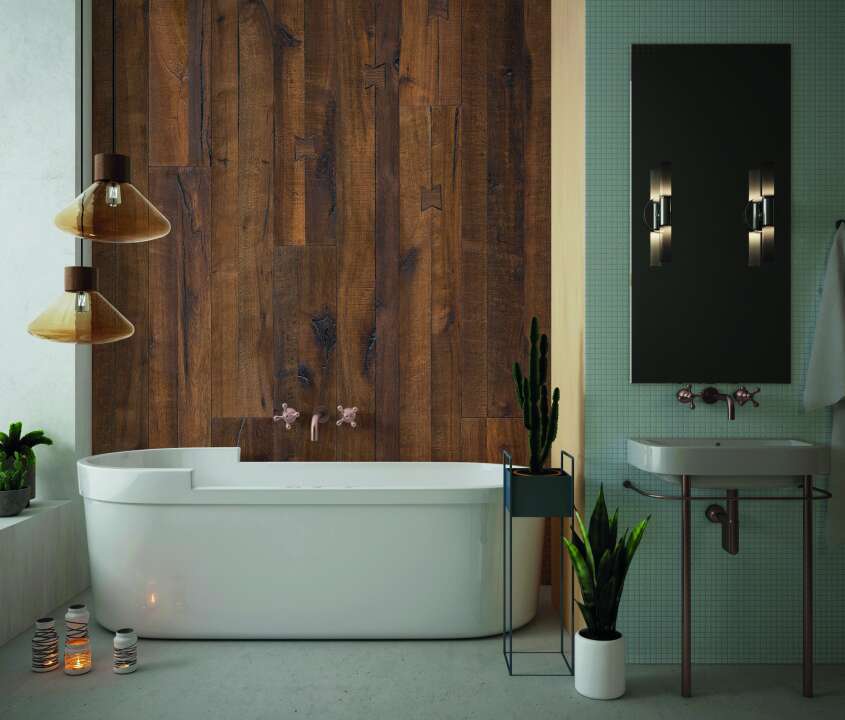 Photo Panneau mural douche NU VIPANEL BOIS CHÊNE FONCÉ MAT 1500x2550x3MM