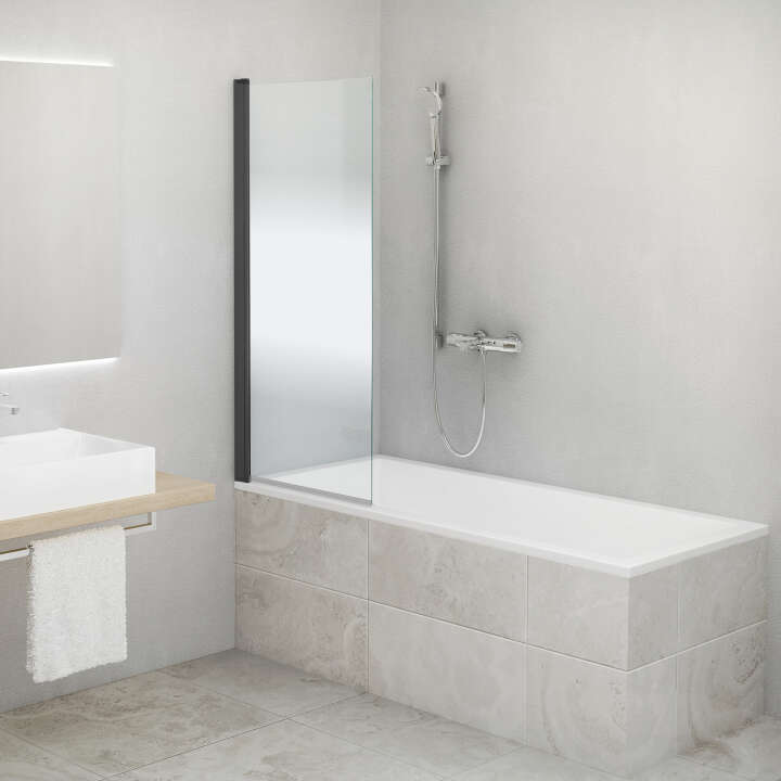 Photo Paroi de douche de baignoire pivotante CARIBA CIBAE L75 H1.5M noir v.serig ETC