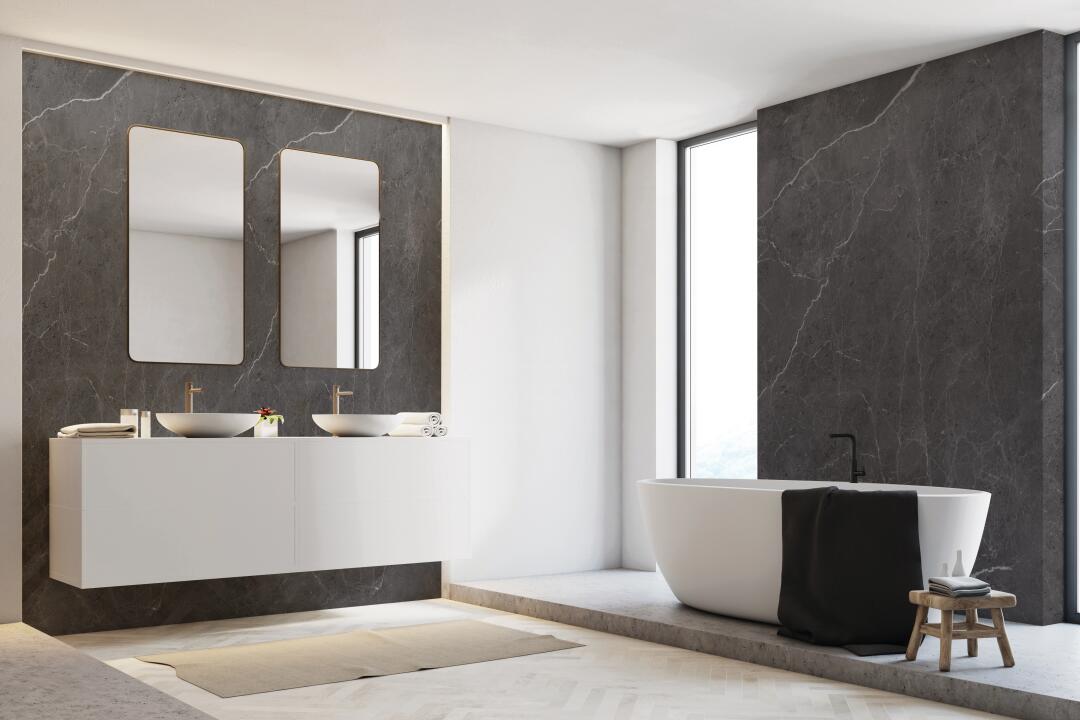 Photo Panneau mural douche NU VIPANEL ARAGON NOIR BRI. 1000x2550x3MM