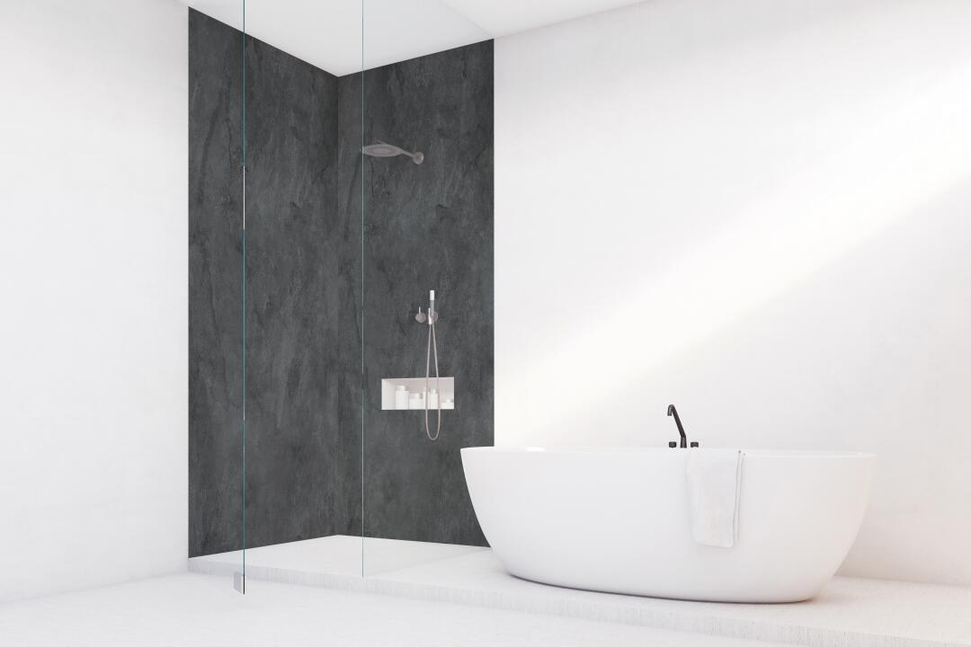 Photo Panneau mural douche NU PREPANEL VIPANEL BETON NOIR MAT 1200x 2100x3MM