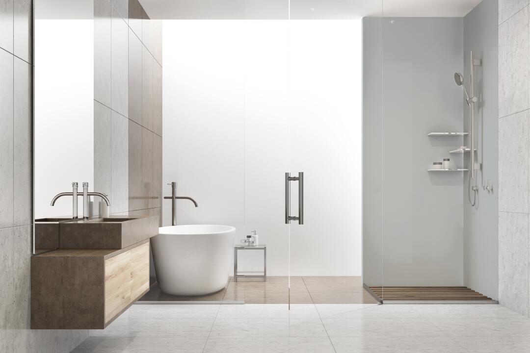 Photo Panneau mural douche NU VIPANEL COULEUR UNIE GRIS MAT 1000x2100x3MM