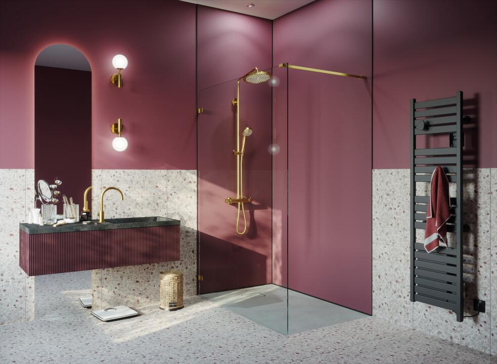 Photo Panneau mural douche NU VIPANEL COULEUR UNIE LIE DE VIN VEL. 1000x2550x3MM