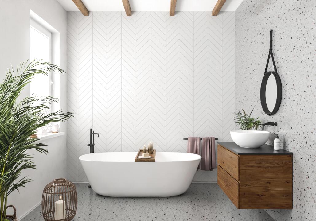 Panneau mural douche VIPANEL CARISSIMA CHEVR BLANC BRI. 1500x2550x3MM|Revêtement pour salle de bain