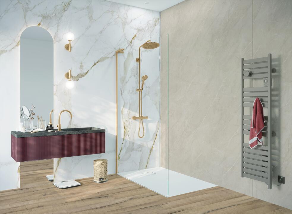 Panneau mural douche VIPANEL CARISSIMA CARRARE DORE BRI. 1000x2550x3MM|Revêtement pour salle de bain