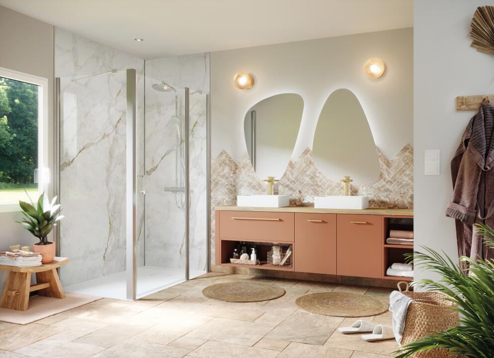 Photo Panneau mural douche NU VIPANEL CARISSIMA CARRARE DORE BRI. 1500x2550x3MM