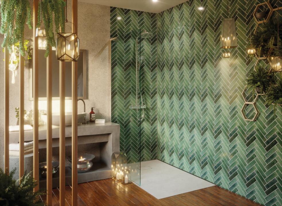Photo Panneau mural douche NU VIPANEL CARISSIMA ZELLIGE VERT BRI. 1500x2550x3MM
