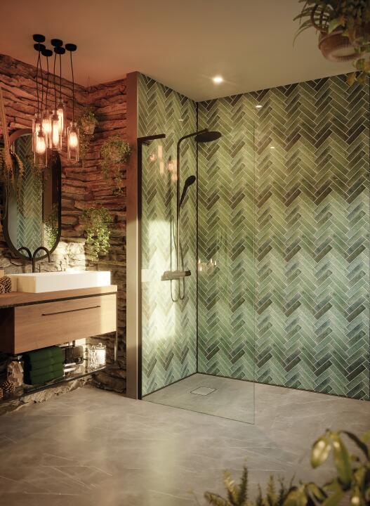 Photo Panneau mural douche NU VIPANEL CARISSIMA ZELLIGE VERT BRI. 1500x2550x3MM