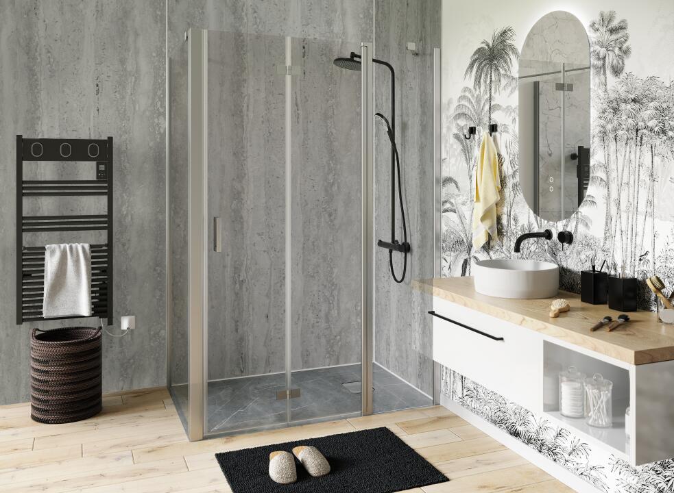 Photo Panneau mural douche NU VIPANEL CARISSIMA TRAVERTIN GRIS MAT 1500x2550x3MM