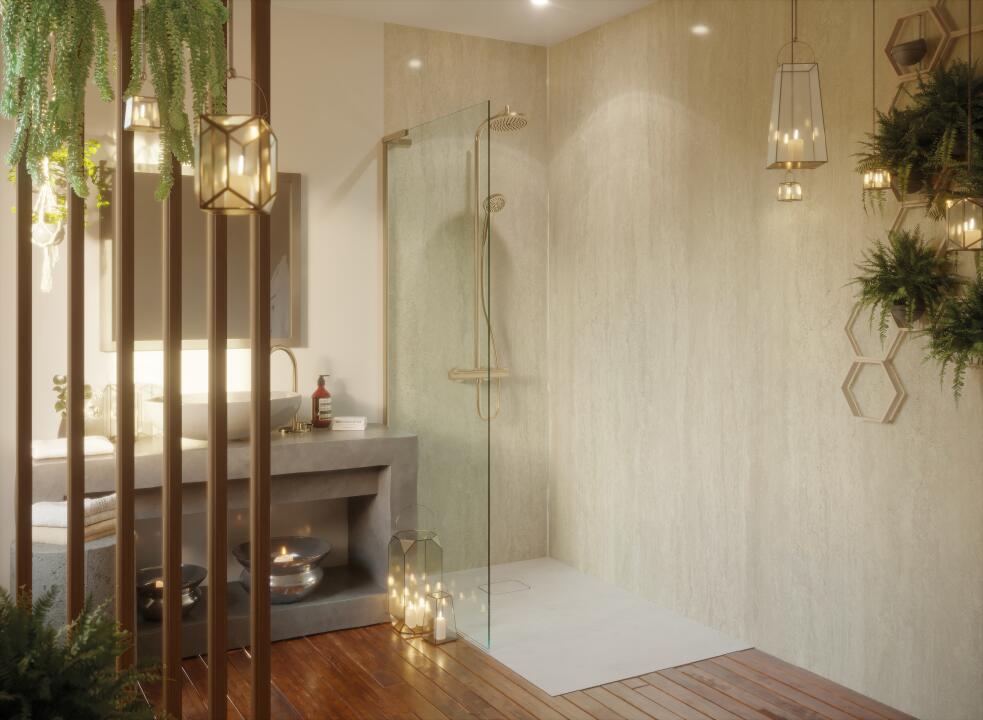 Panneau mural douche VIPANEL CARISSIMA TRAVERTIN  MAT 1000x2550x3MM|Revêtement pour salle de bain