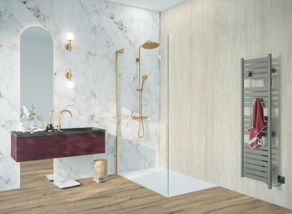 Panneau mural douche VIPANEL CARISSIMA TRAVERTIN  MAT 1000x2550x3MM|Revêtement pour salle de bain