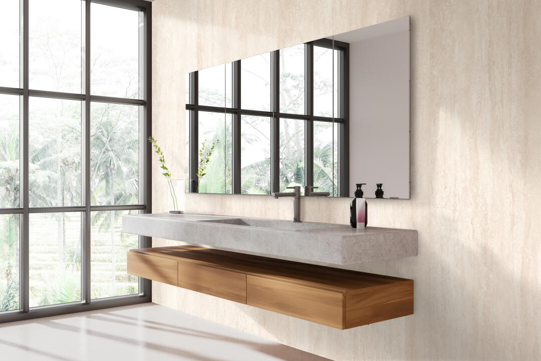 Photo Panneau mural douche NU VIPANEL CARISSIMA TRAVERTIN  MAT 1500x2550x3MM