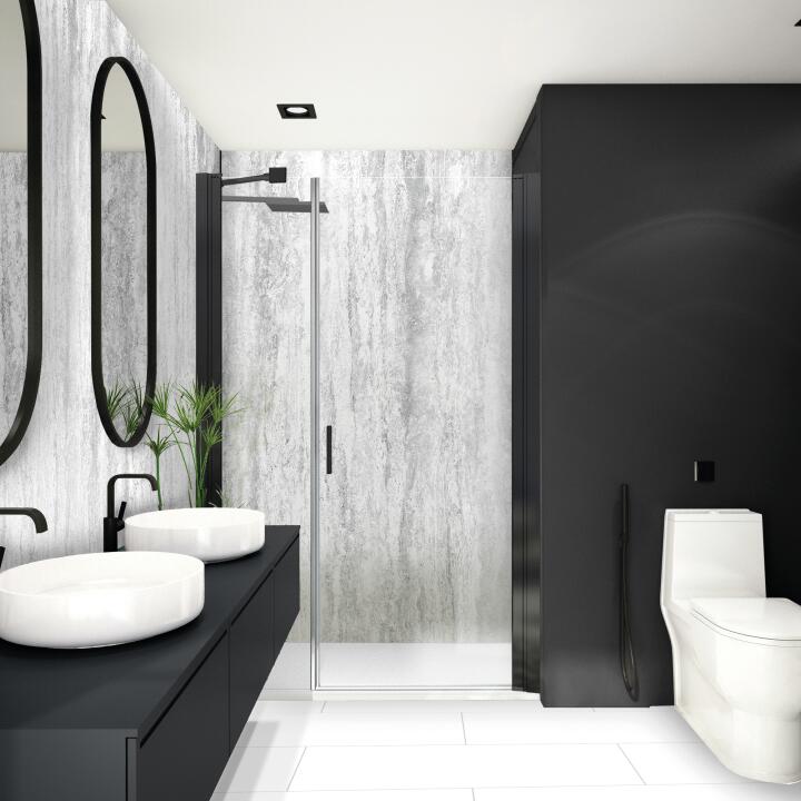 Photo Panneau mural douche NU VIPANEL CARISSIMA TRAVERTIN BLANC MAT 1500x2550x3MM