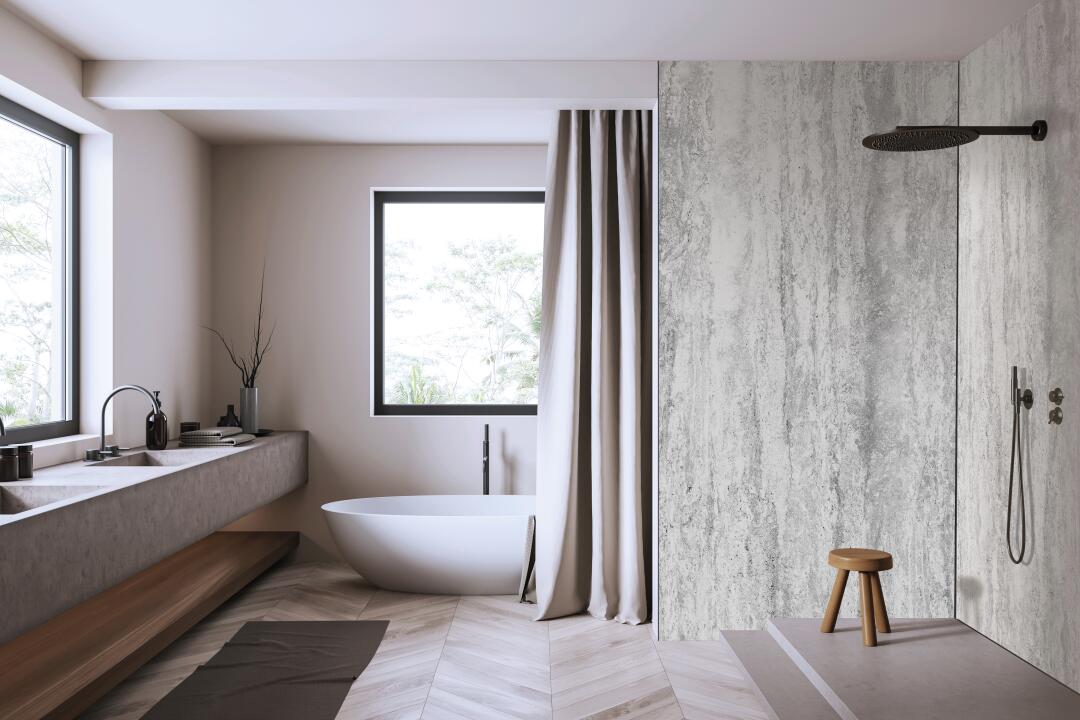 Photo Panneau mural douche NU VIPANEL CARISSIMA TRAVERTIN BLANC MAT 1500x2550x3MM