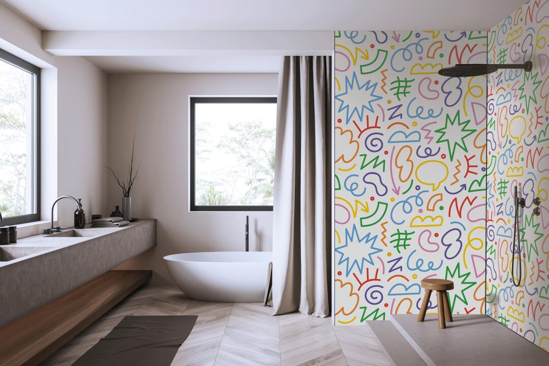 Photo Panneau mural douche NU VIPANEL KIDS HAPPY BRAINSTORM MAT 1000x2550x3MM
