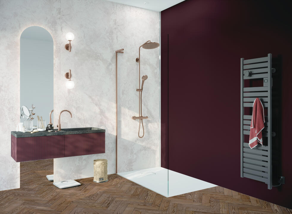 Photo Panneau mural douche NU VIPANEL MARBRE BLANC ROSE BRI. 1500x2550x3MM