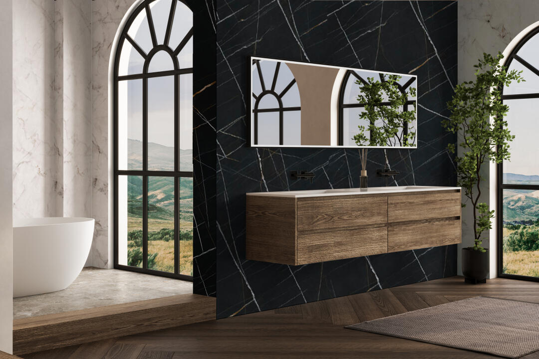 Photo Panneau mural douche NU VIPANEL MARBRE REFLET NOCTURNE BRI. 1000x2550x3MM