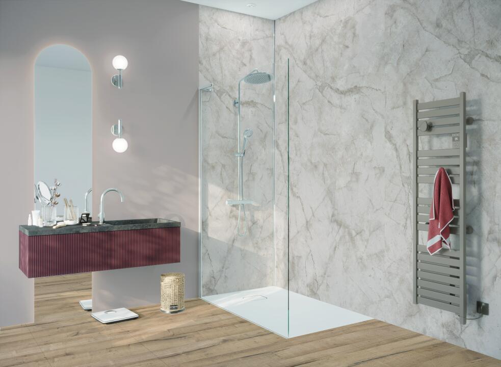 Photo Panneau mural douche NU VIPANEL MARBRE MARBRE ÉVANESCENT MAT 1000x2550x3MM