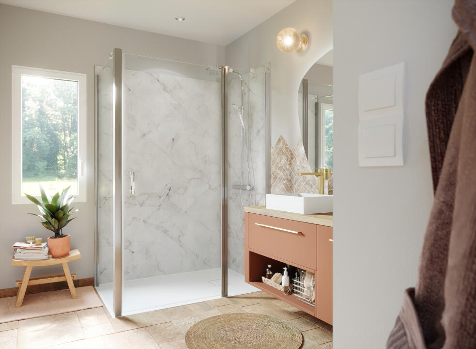 Panneau mural douche VIPANEL MARBRE CLAIR MINÉRAL MAT 1000x2550x3MM|Revêtement pour salle de bain