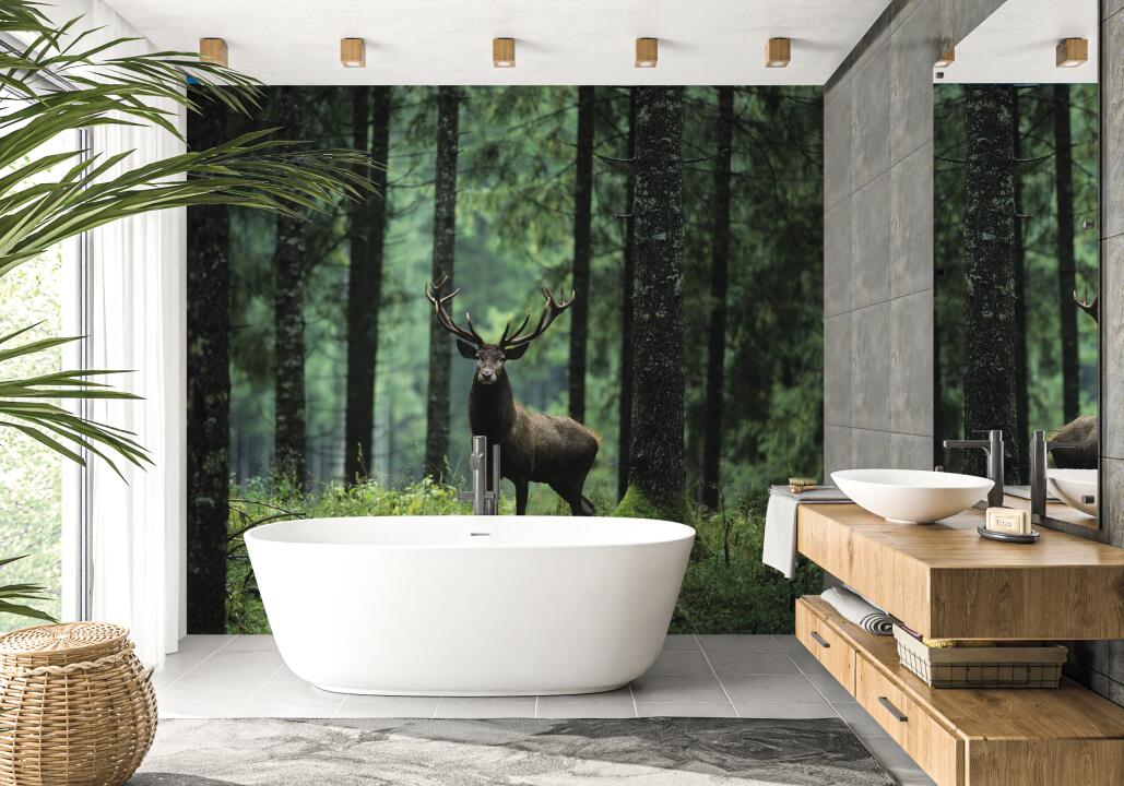 Photo Panneau mural douche NU VIPANEL INSPIRATION NATURE CERF FORÊT BRI. 1000x2550x3MM