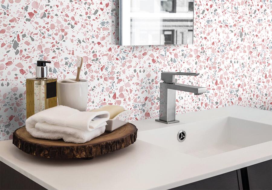 Photo Panneau mural douche NU VIPANEL OLYMPIA TERRAZZO ROSE MAT 1000x2550x3MM