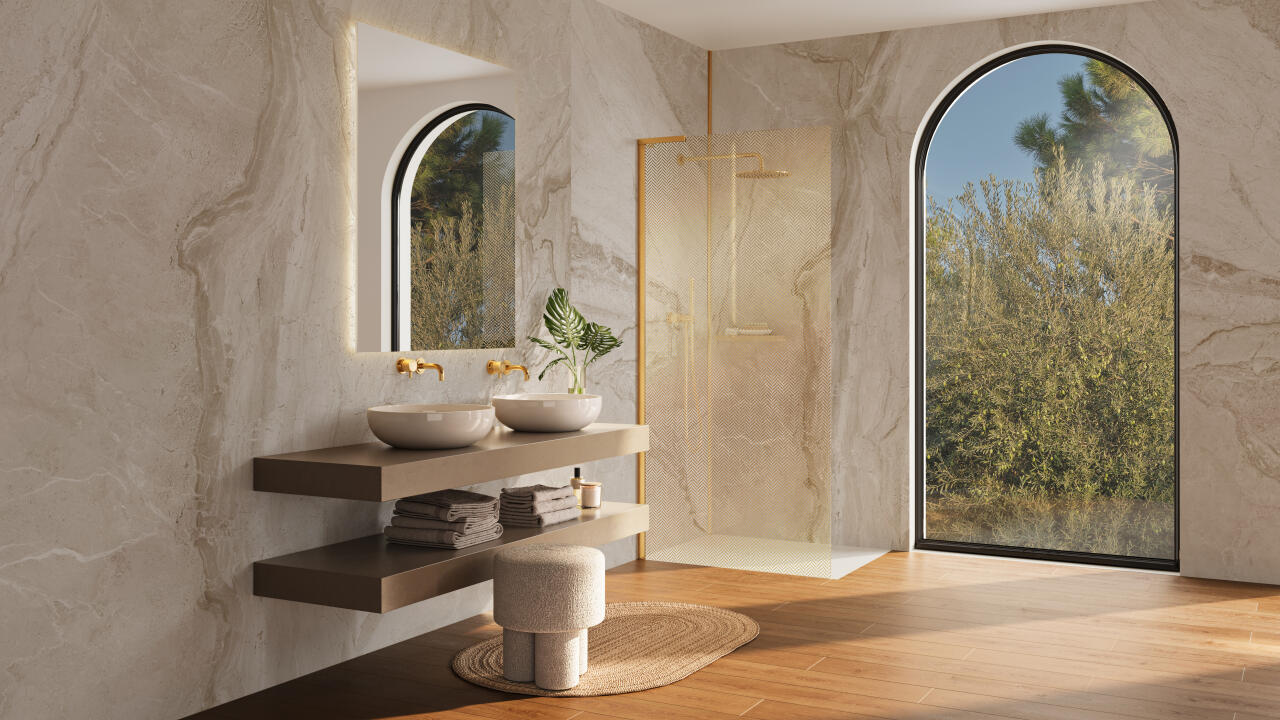 Photo Panneau mural douche NU VIPANEL PIERRE SAHARA 2 MAT 1250x2550x3MM