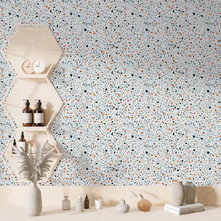 Photo Panneau mural douche NU VIPANEL PIERRE TERRAZZO BLEU MAT 1000x2550x3MM