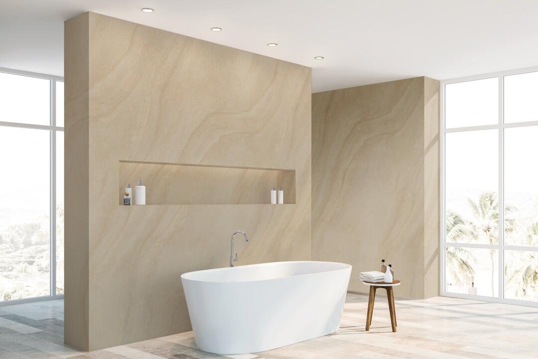 Photo Panneau mural douche NU VIPANEL PIERRE BEIGE MAT 1500x2550x3MM