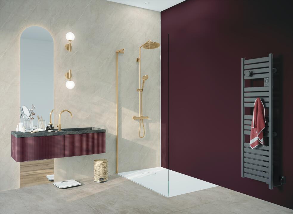 Photo Panneau mural douche NU VIPANEL PIERRE MURANO SABLE MAT 1000x2550x3MM