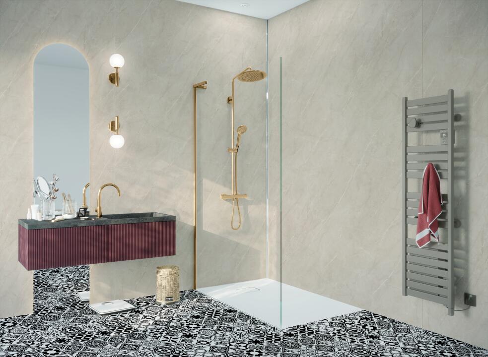 Photo Panneau mural douche NU VIPANEL PIERRE MURANO SABLE MAT 1000x2550x3MM