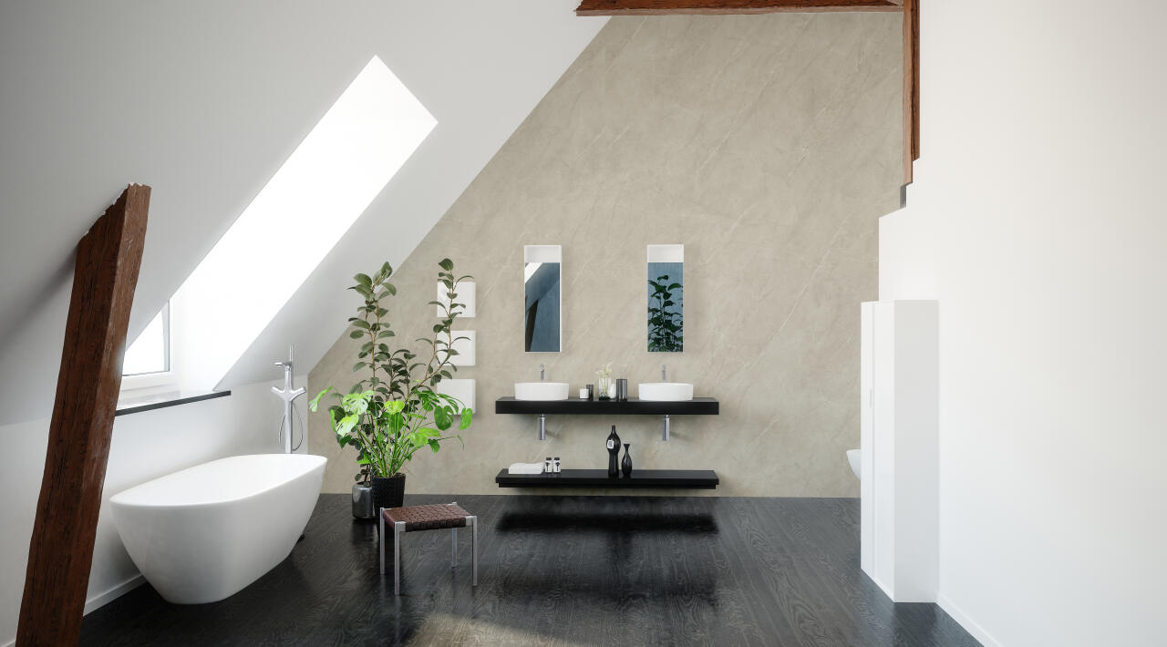 Photo Panneau mural douche NU VIPANEL PIERRE MURANO SABLE MAT 1500x2550x3MM