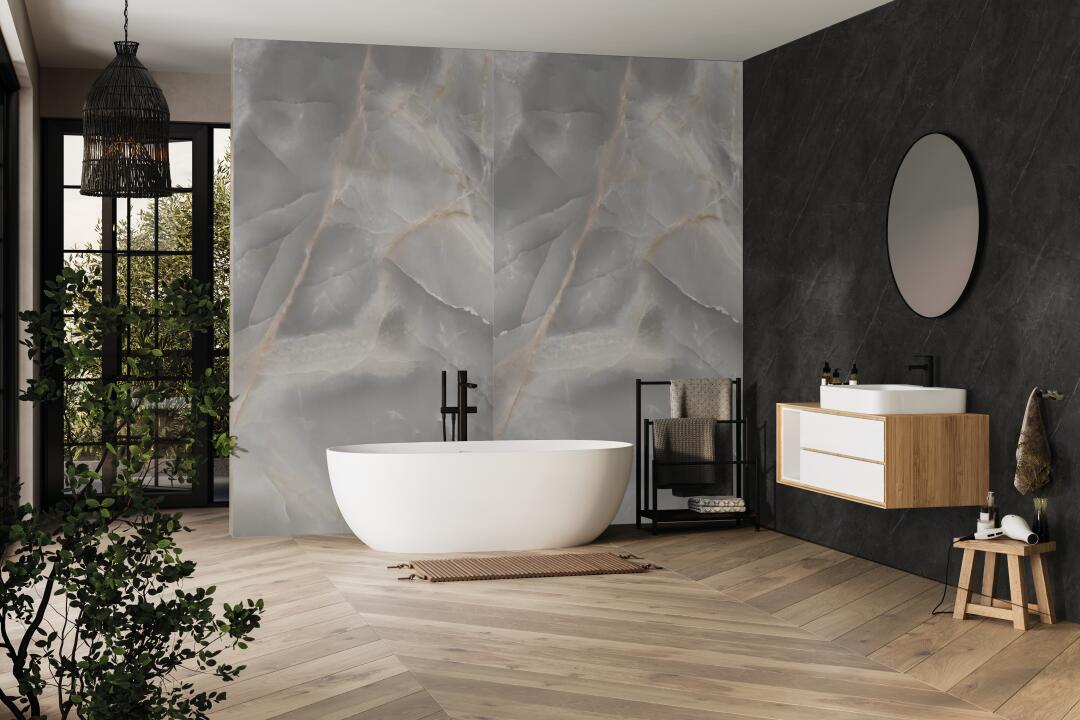 Photo Panneau mural douche NU VIPANEL PIERRE MURANO GRAPHITE MAT 1000x2550x3MM