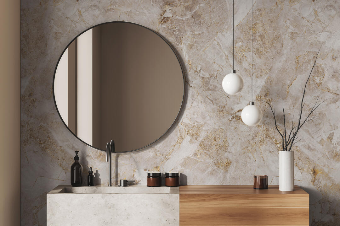 Photo Panneau mural douche NU VIPANEL PIERRE STONE GOLD MAT 1000x2550x3MM