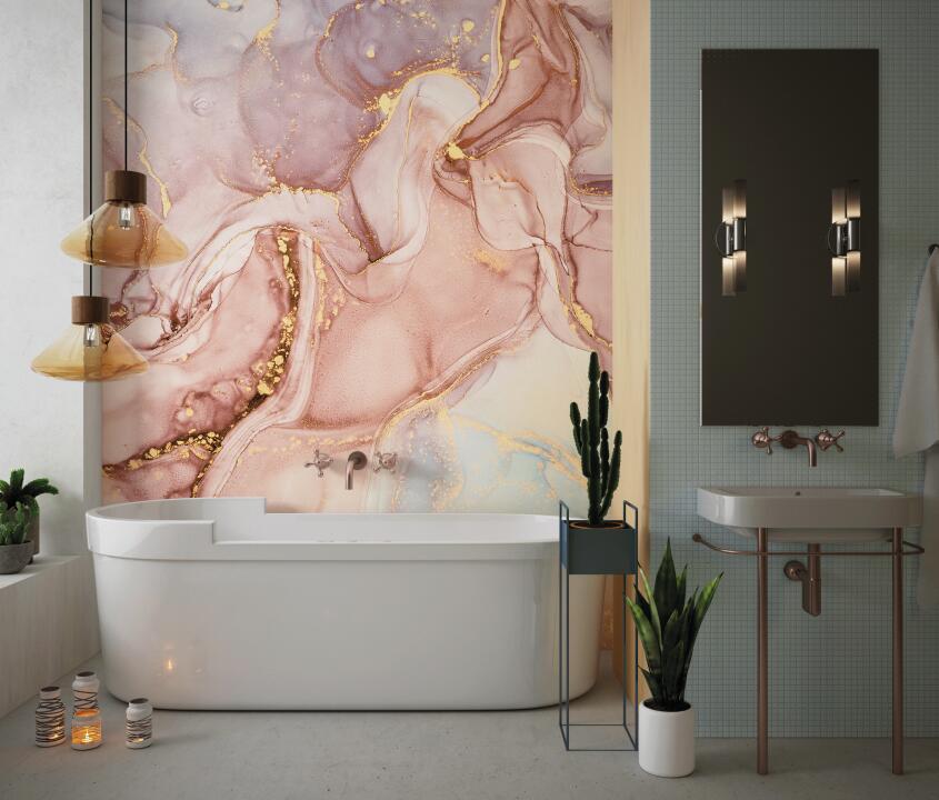 Photo Panneau mural douche NU VIPANEL PIERRE MARBRURE ROSÉE BRI. 1500x2550x3MM