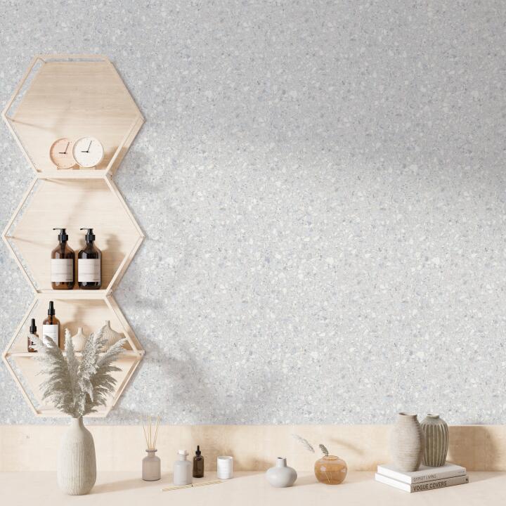 Photo Panneau mural douche NU VIPANEL PIERRE TERRAZZO GRIS CLAIR MAT 1000x2550x3MM