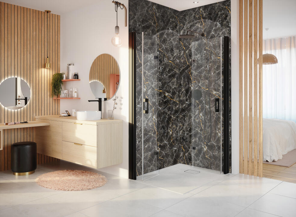 Panneau mural douche VIPANEL PIERRE MARBRE NOIR DORÉ BRI. 1000x2550x3MM|Revêtement pour salle de bain