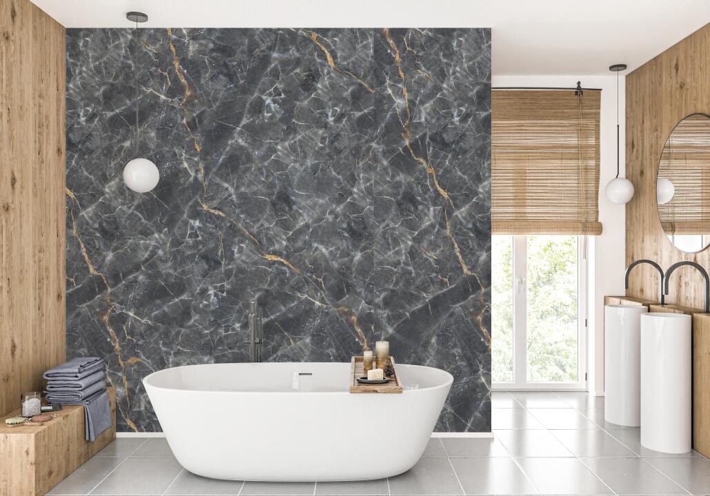 Panneau mural douche VIPANEL PIERRE MARBRE NOIR DORÉ BRI. 1500x2550x3MM|Revêtement pour salle de bain