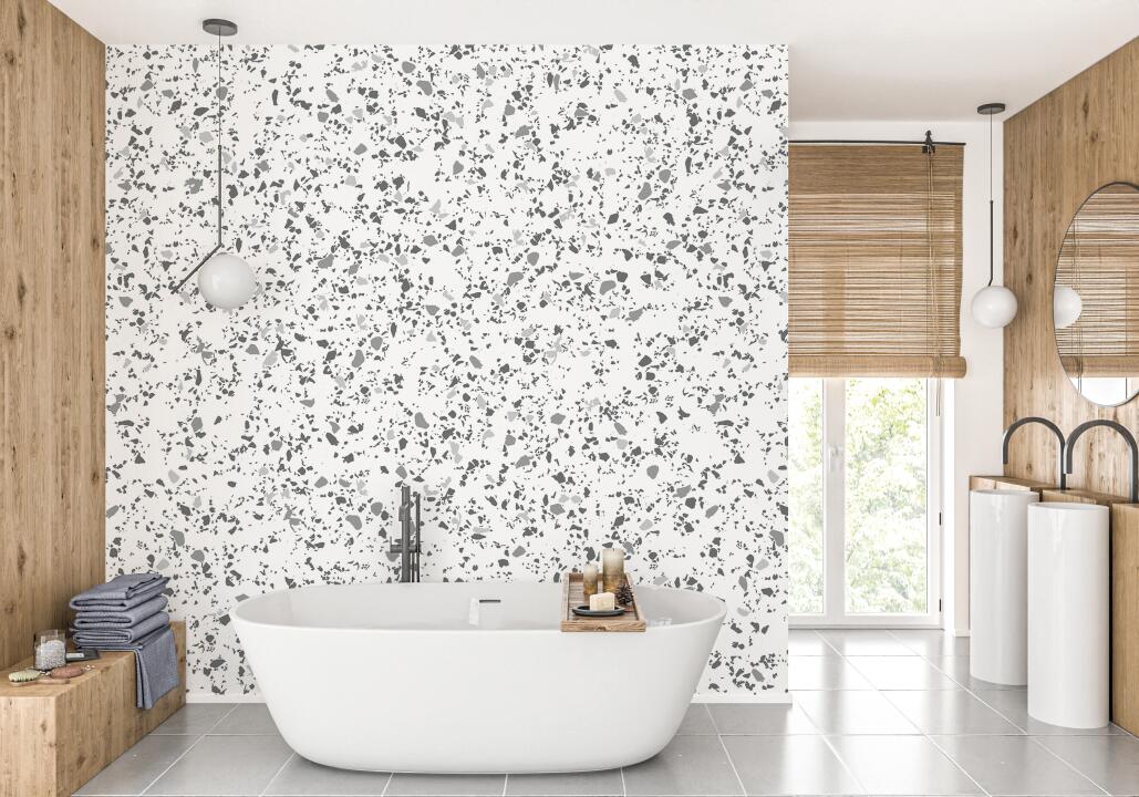 Panneau mural douche VIPANEL PIERRE TERRAZZO NOIR BLANC MAT 1500x2550x3MM|Revêtement pour salle de bain