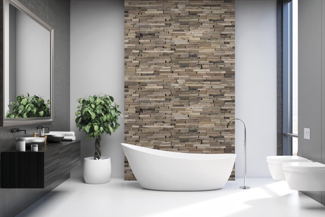 Photo Panneau mural douche NU VIPANEL BOIS ACAJOU MAT 1000x2550x3MM