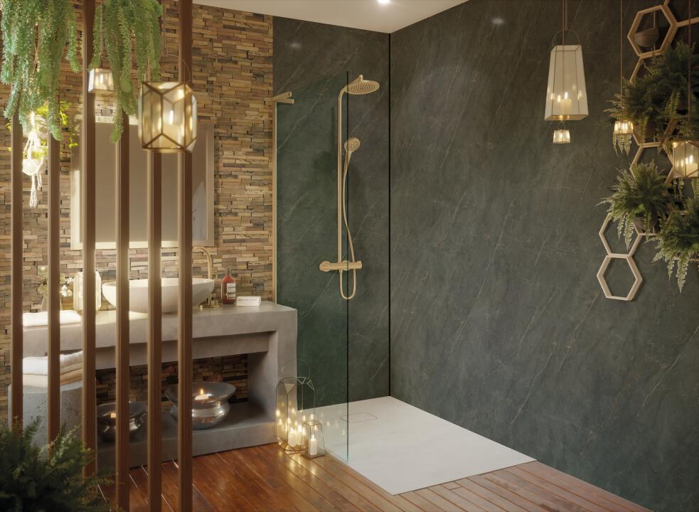 Photo Panneau mural douche NU VIPANEL BOIS ACAJOU MAT 1500x2550x3MM