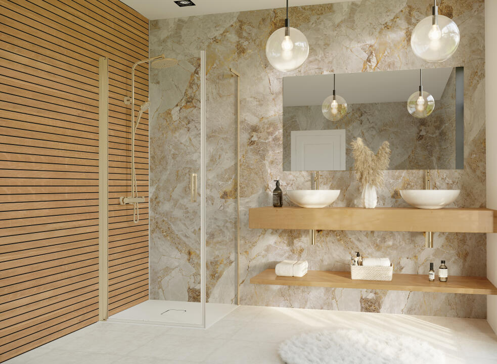 Photo Panneau mural douche NU VIPANEL BOIS TIMBER WAVES MAT 1500x2550x3MM