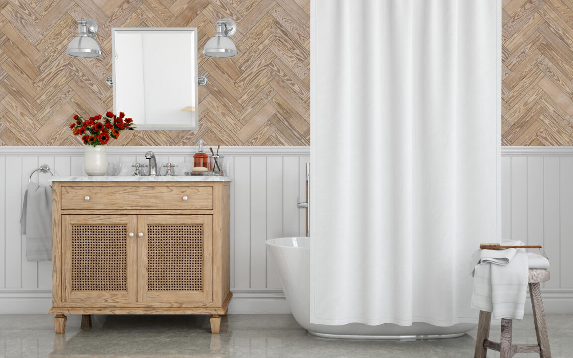 Panneau mural douche VIPANEL BOIS CHEVRON CHÊNE MAT 1500x2550x3MM|Revêtement pour salle de bain