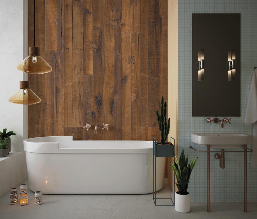 Photo Panneau mural douche NU VIPANEL BOIS CHÊNE FONCÉ MAT 1000x2550x3MM