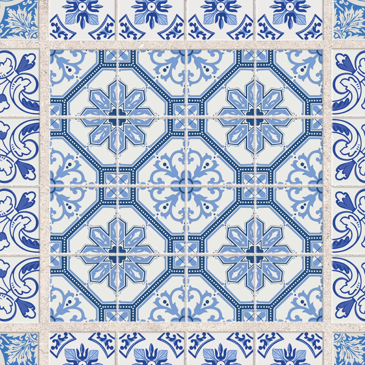 Photo Panneau mural douche NU VIPANEL CARRELAGE CARREAUX BLEU BLANC BRI. 1000x2550x3MM